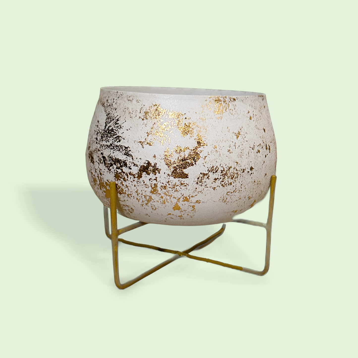 Big Powder coated Metal Pot with Stand | White with Golden finish