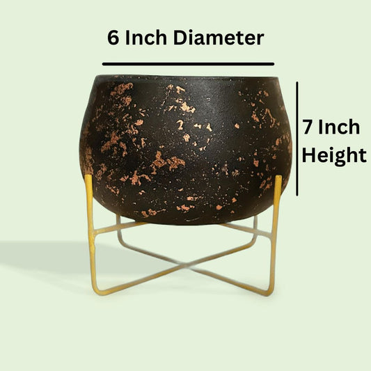 Big Powder coated Metal Pot with Stand | Black with Golden finish