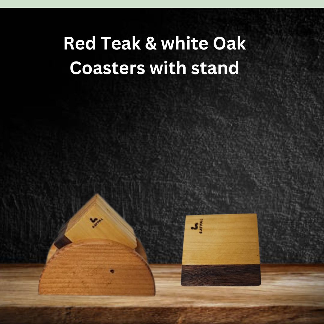 Wooden Coasters with Stand , made of Red Teak and Oakwood.