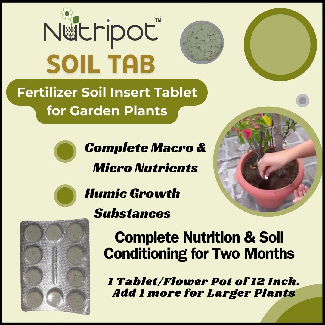 Nutripot Soil Tab : Strip of 10 Tablet X 2gm : Soil Insert Tablet with complete Plant nutrients & soil conditioners