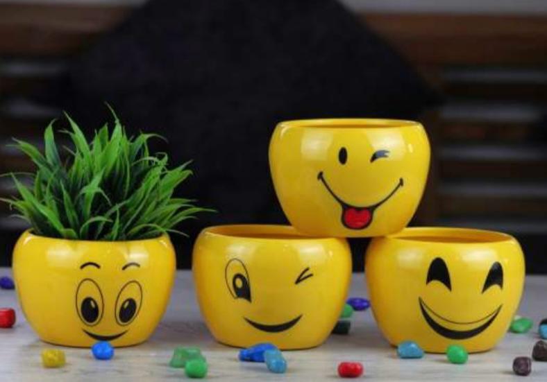 Nutripot Metal pots 4 Inches Emoji Print , 1 set has 4 planters.